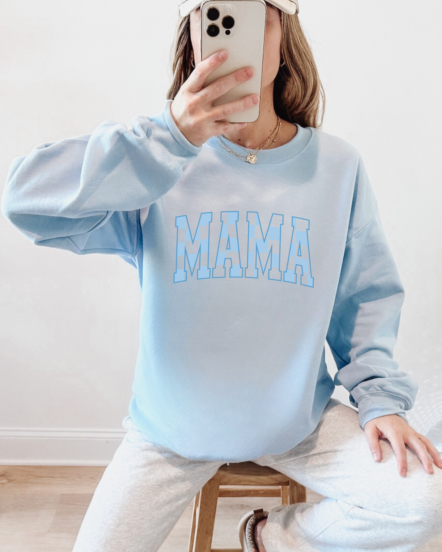 Blue Checkered MAMA Crewneck