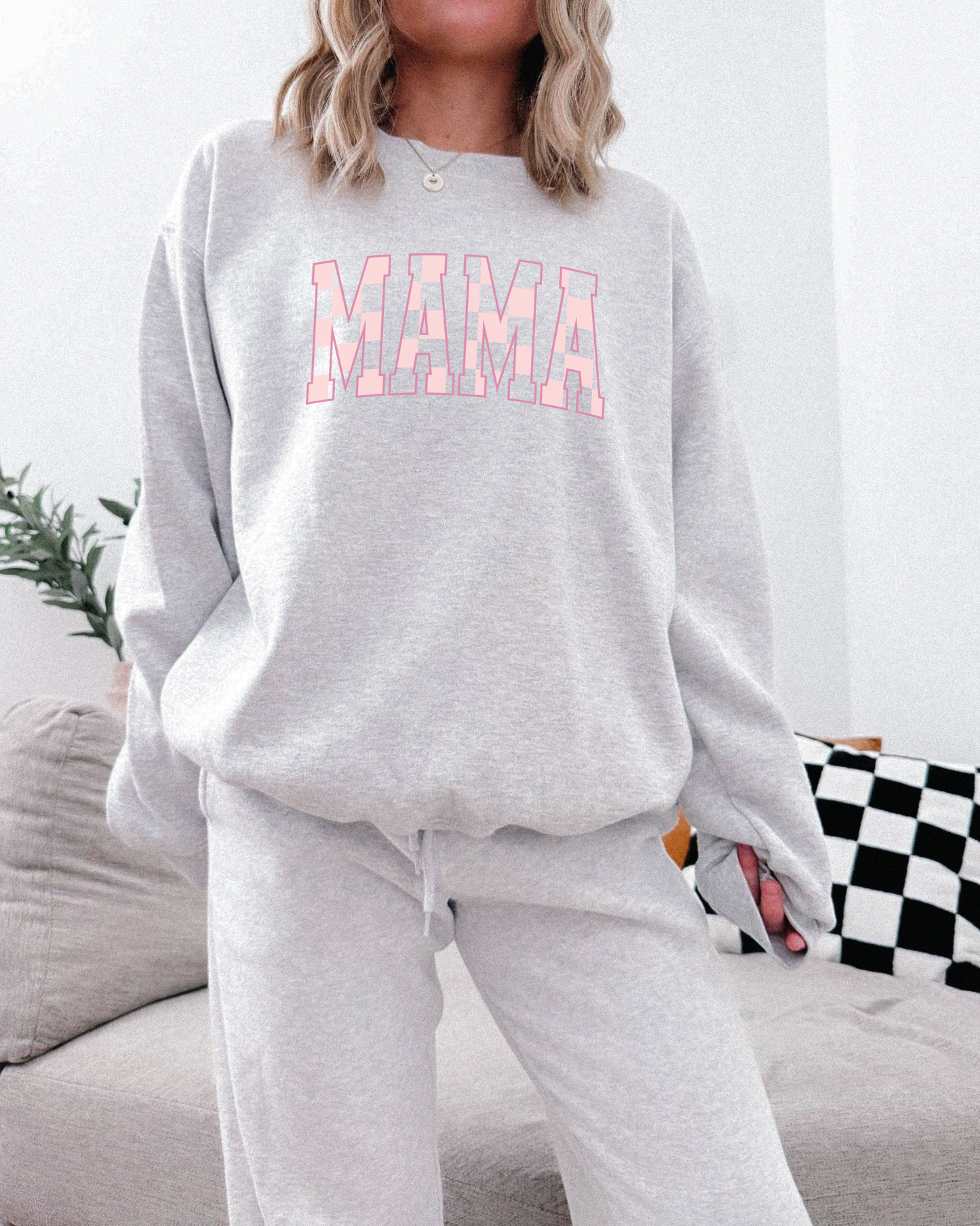 Pink Checkered MAMA Crewneck