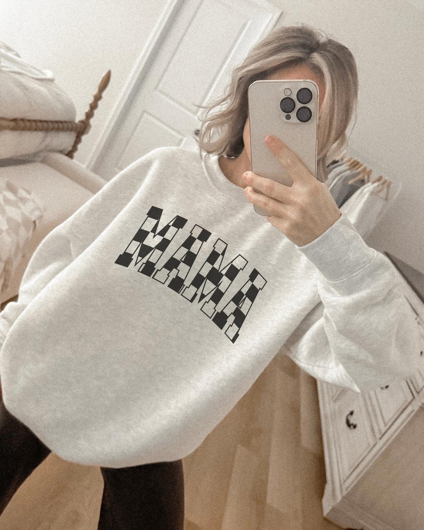 Black Checkered MAMA Crewneck