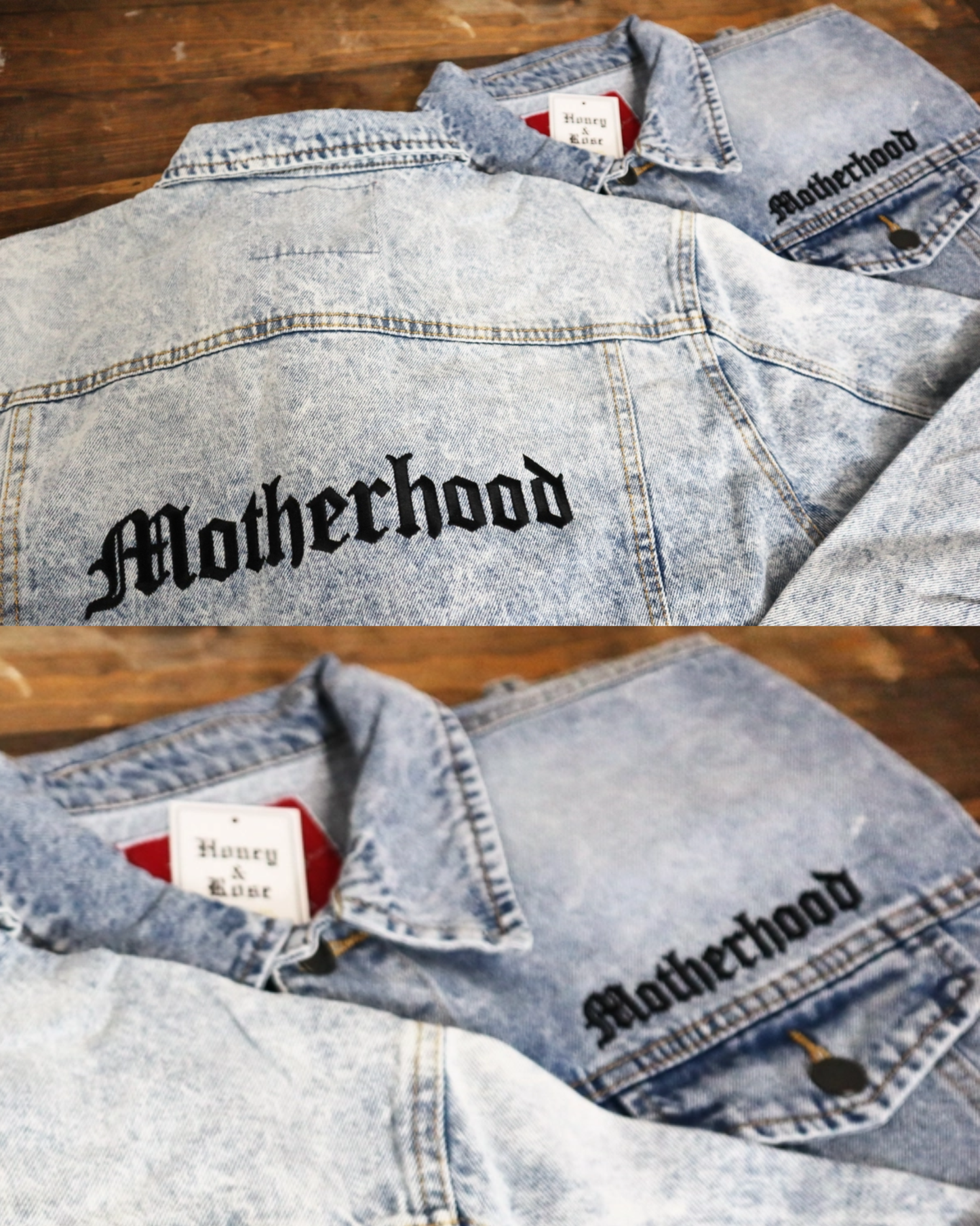 Embroidered Motherhood denim jacket