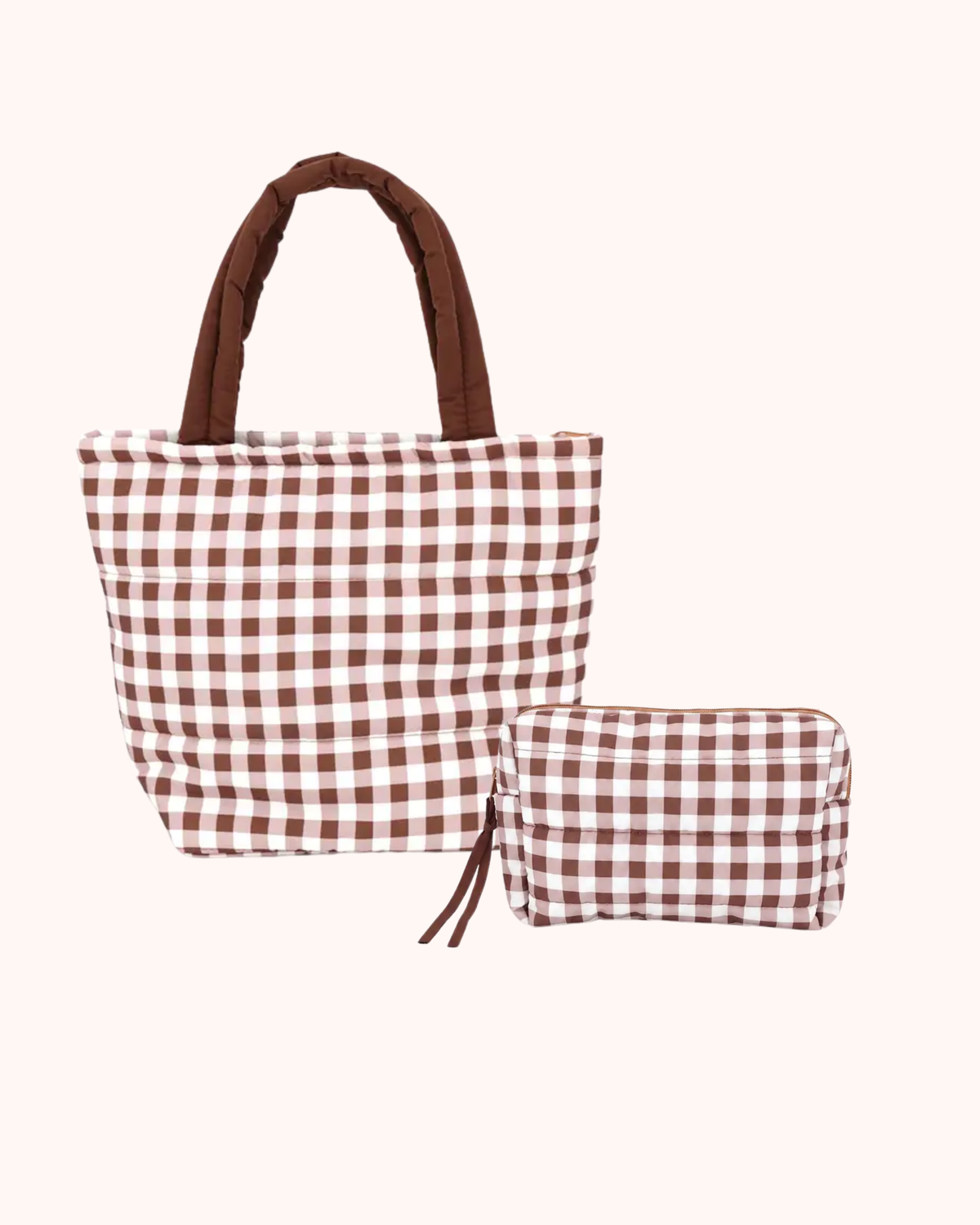 Plaid puffer tote set
